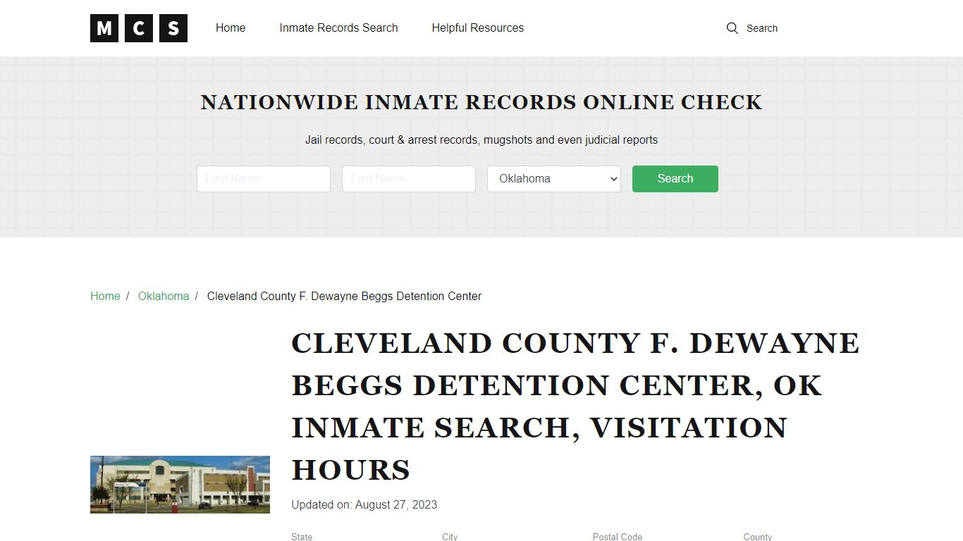 Cleveland County, OK Jail Inmates Search, Visitation Rules